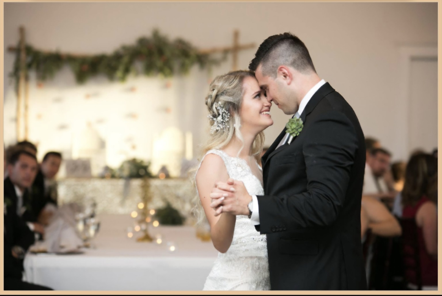 Emmanuel Guarino and his wife Bekah dancing together on their wedding day.